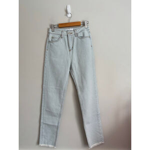 Sandro Women's Size 4 Light Wash High Rise Straight Leg Raw Hem Jeans Luxury